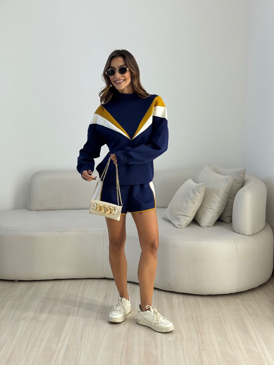 CONJUNTO LUIZA SHORT MARINHO - 0074050055 - CAROLLA FERRARO