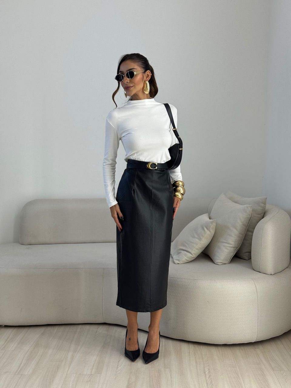 SAIA ESTER COURO FAKE PRETA