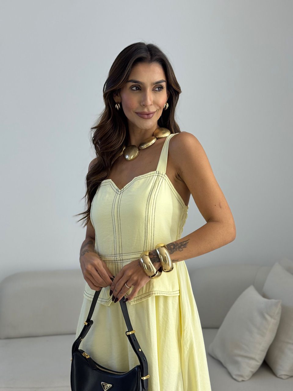 VESTIDO BELLA PESPONTO AMARELO
