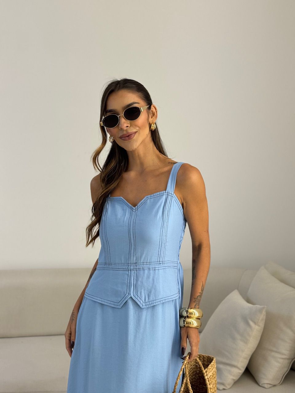 VESTIDO BELLA PESPONTO AZUL