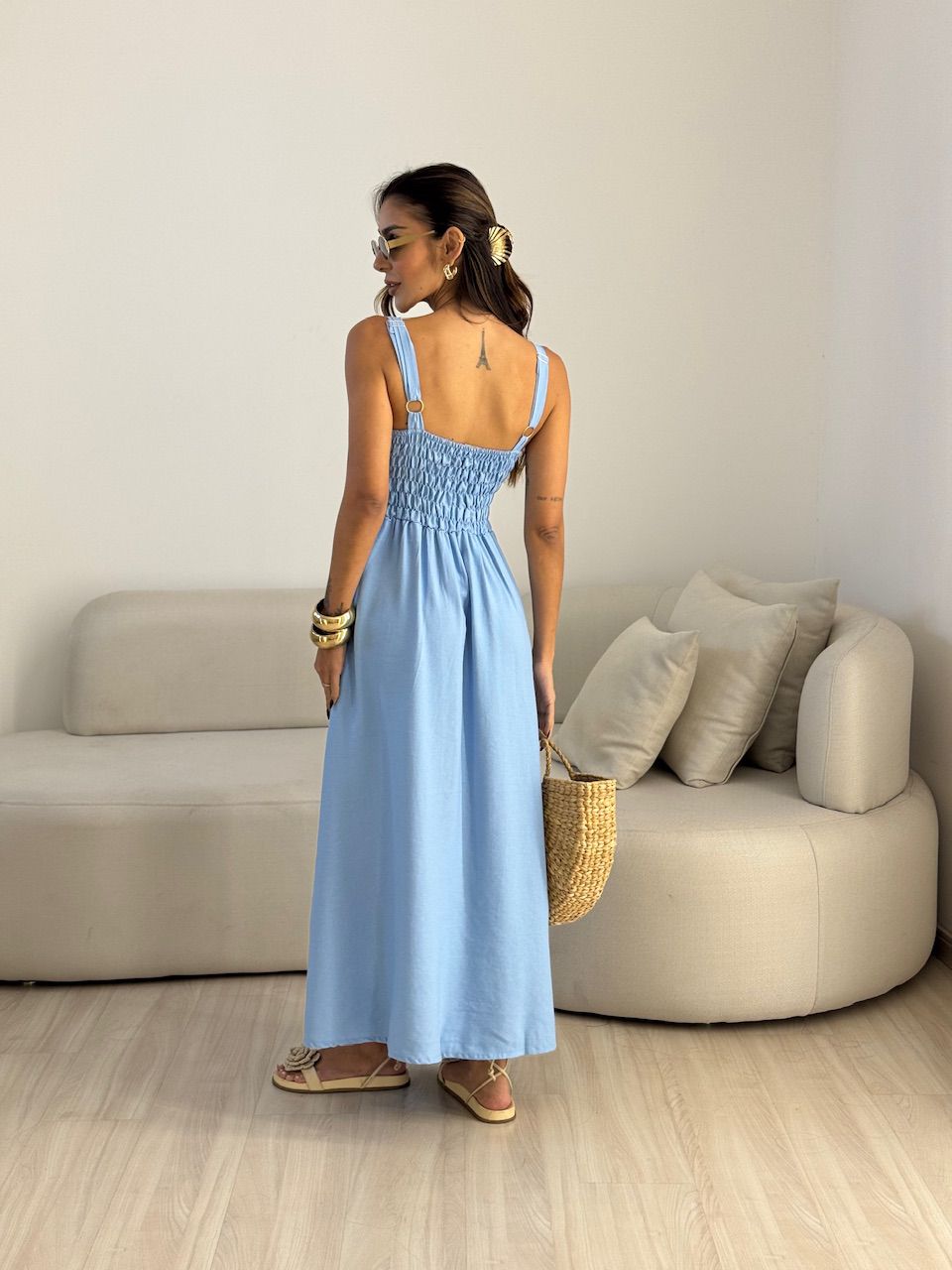 VESTIDO BELLA PESPONTO AZUL