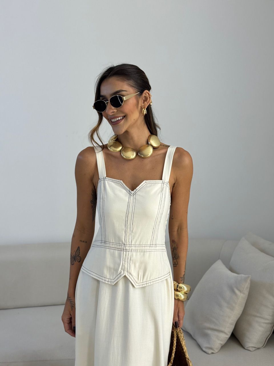 VESTIDO BELLA PESPONTO CRU