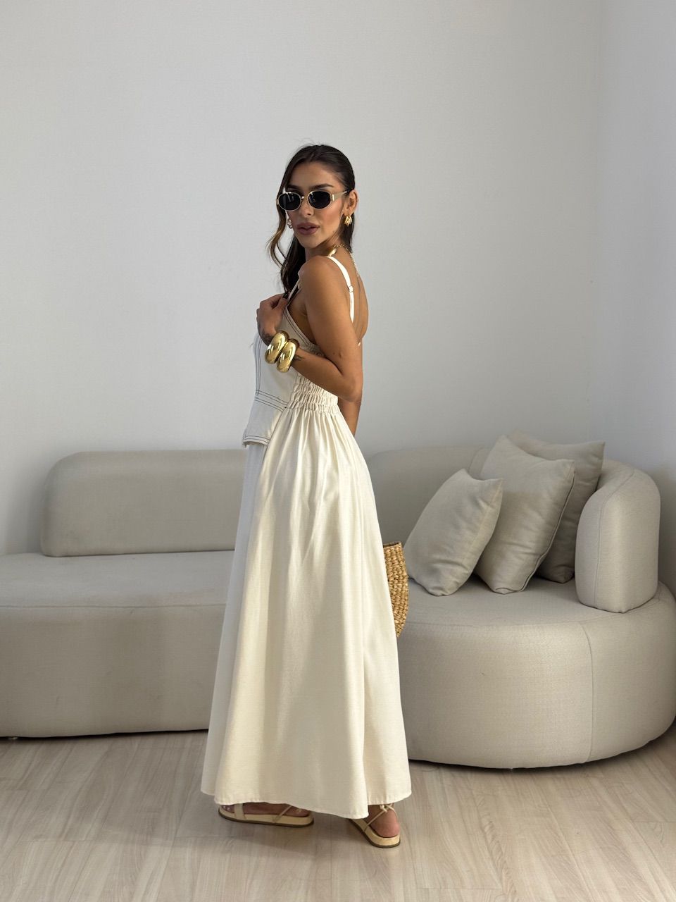VESTIDO BELLA PESPONTO CRU