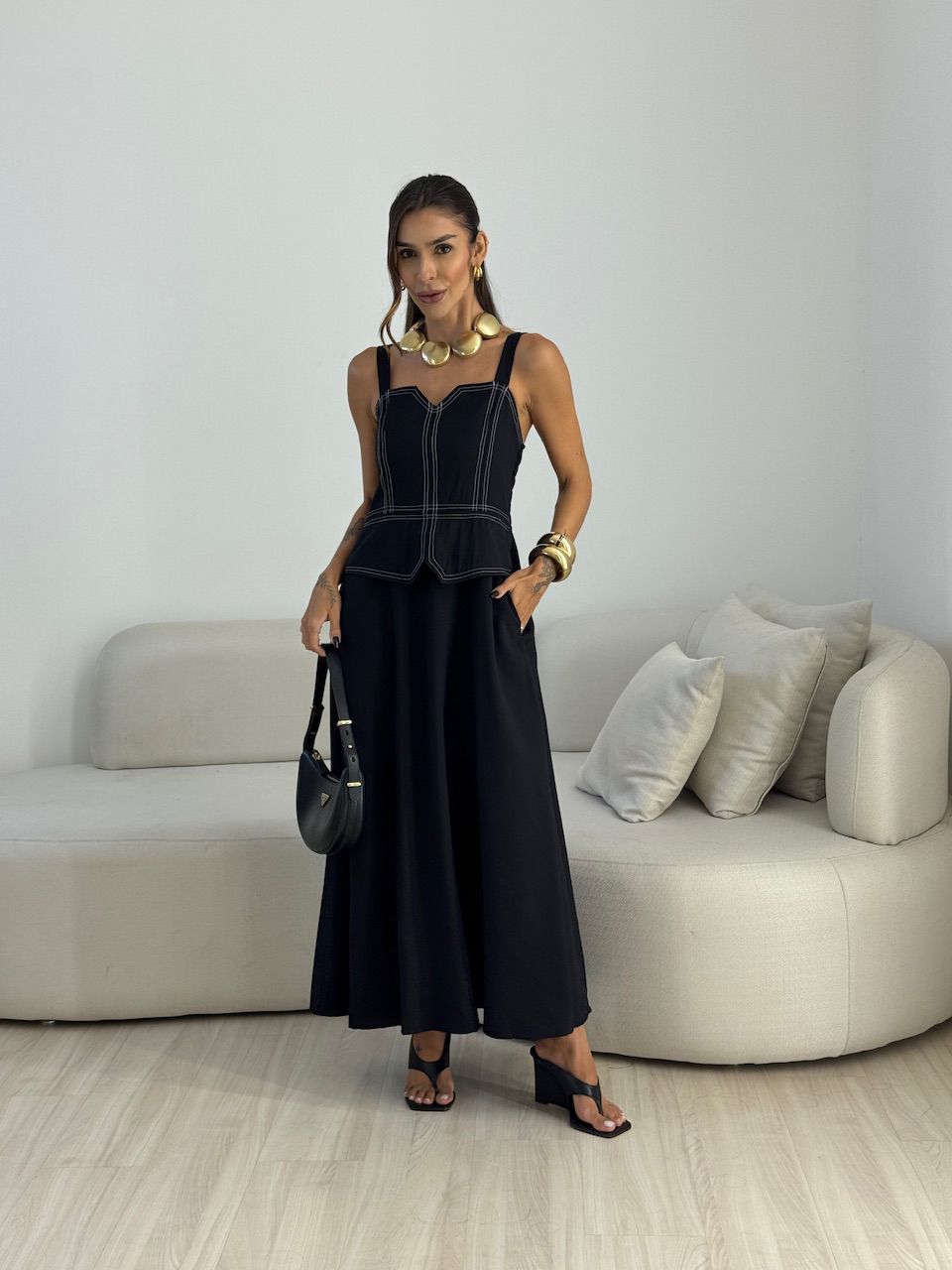 VESTIDO BELLA PESPONTO PRETO - 0074070032 - CAROLLA FERRARO