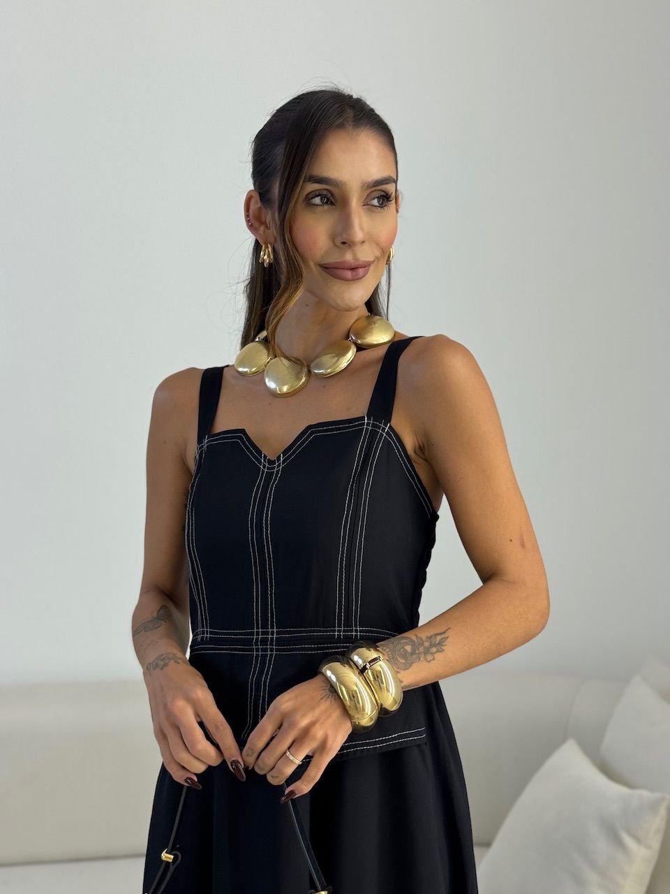 VESTIDO BELLA PESPONTO PRETO