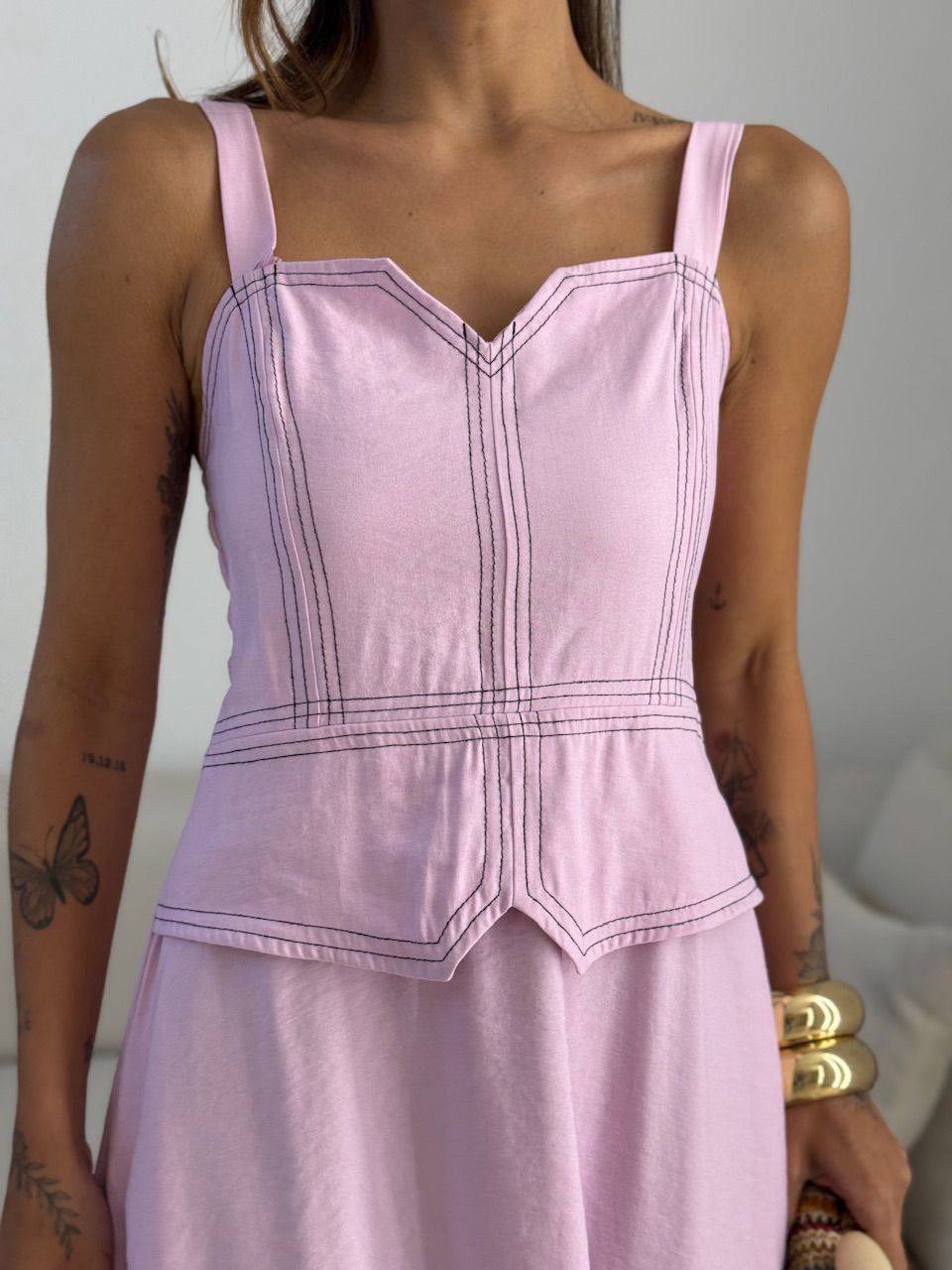 VESTIDO BELLA PESPONTO ROSA