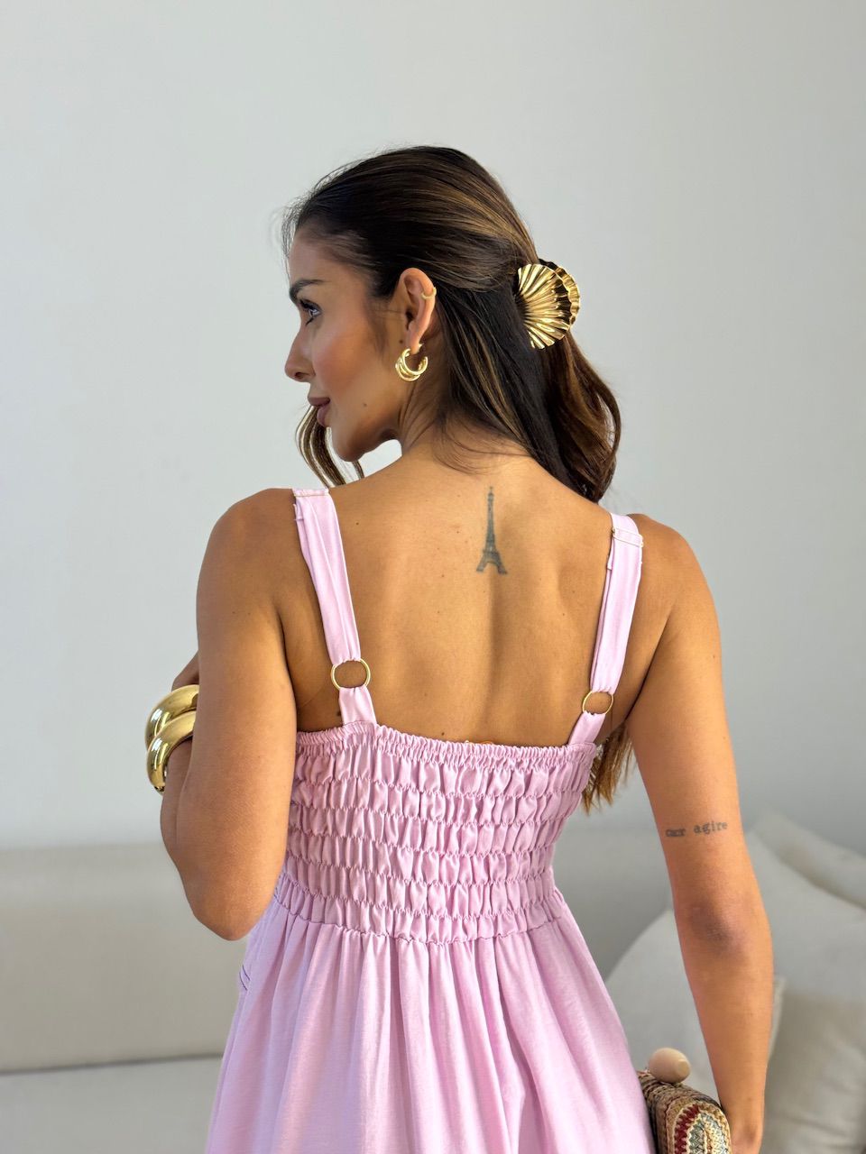 VESTIDO BELLA PESPONTO ROSA