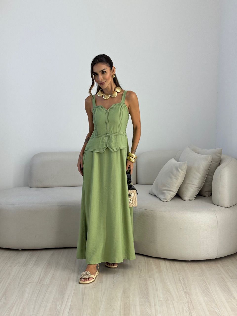 VESTIDO BELLA PESPONTO VERDE