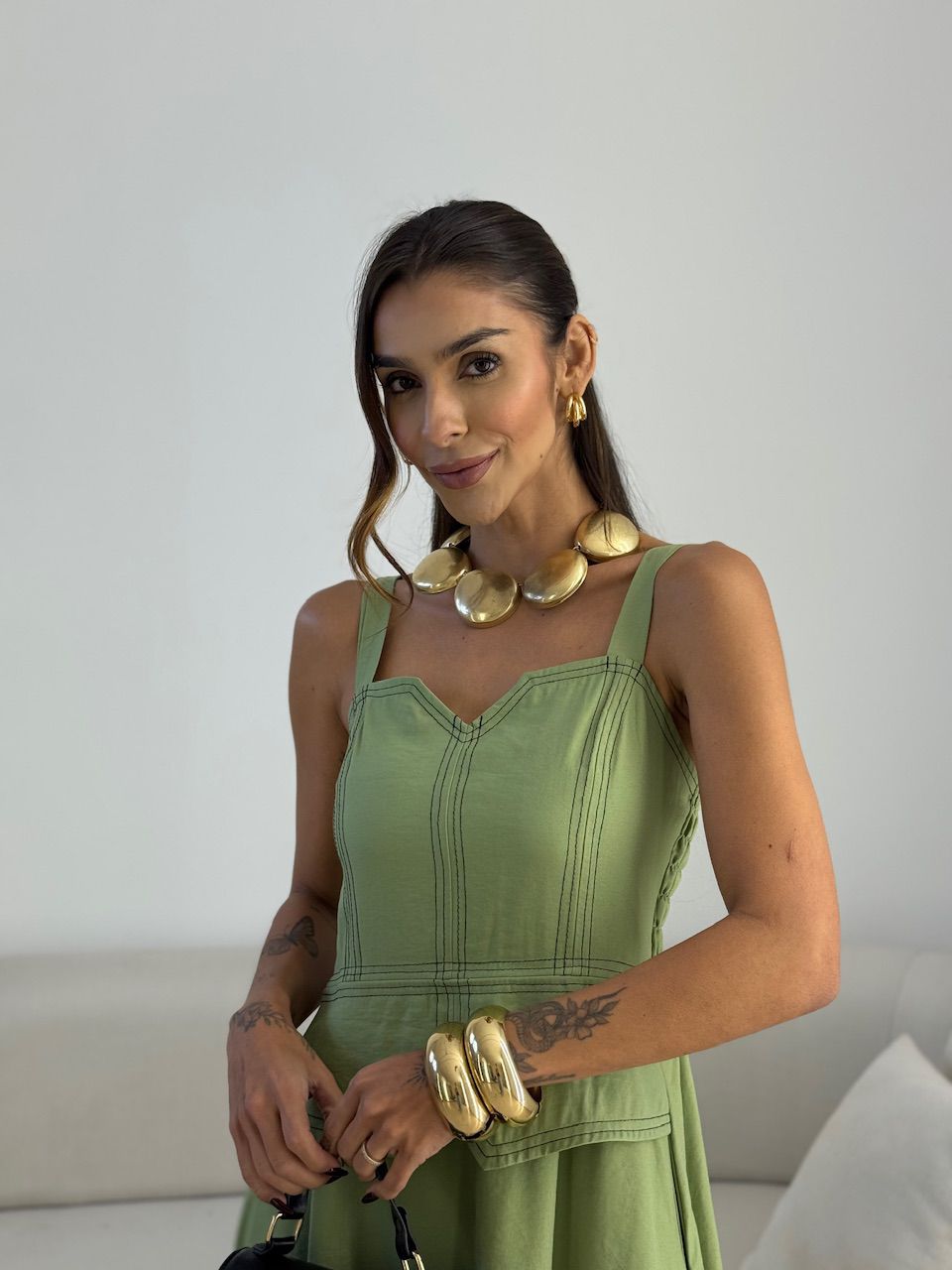 VESTIDO BELLA PESPONTO VERDE