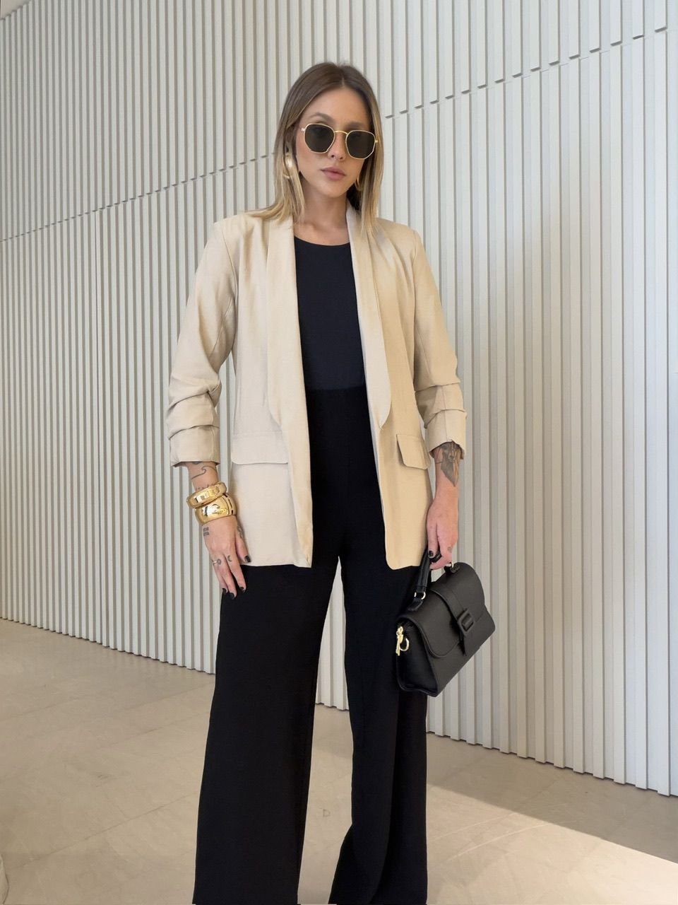 BLAZER EDUARDA MANGA DRAPEADA AREIA