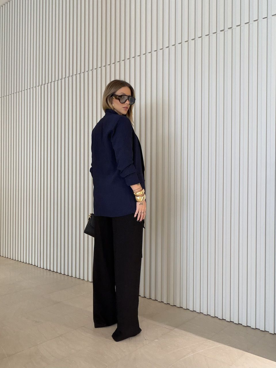 BLAZER EDUARDA MANGA DRAPEADA MARINHO