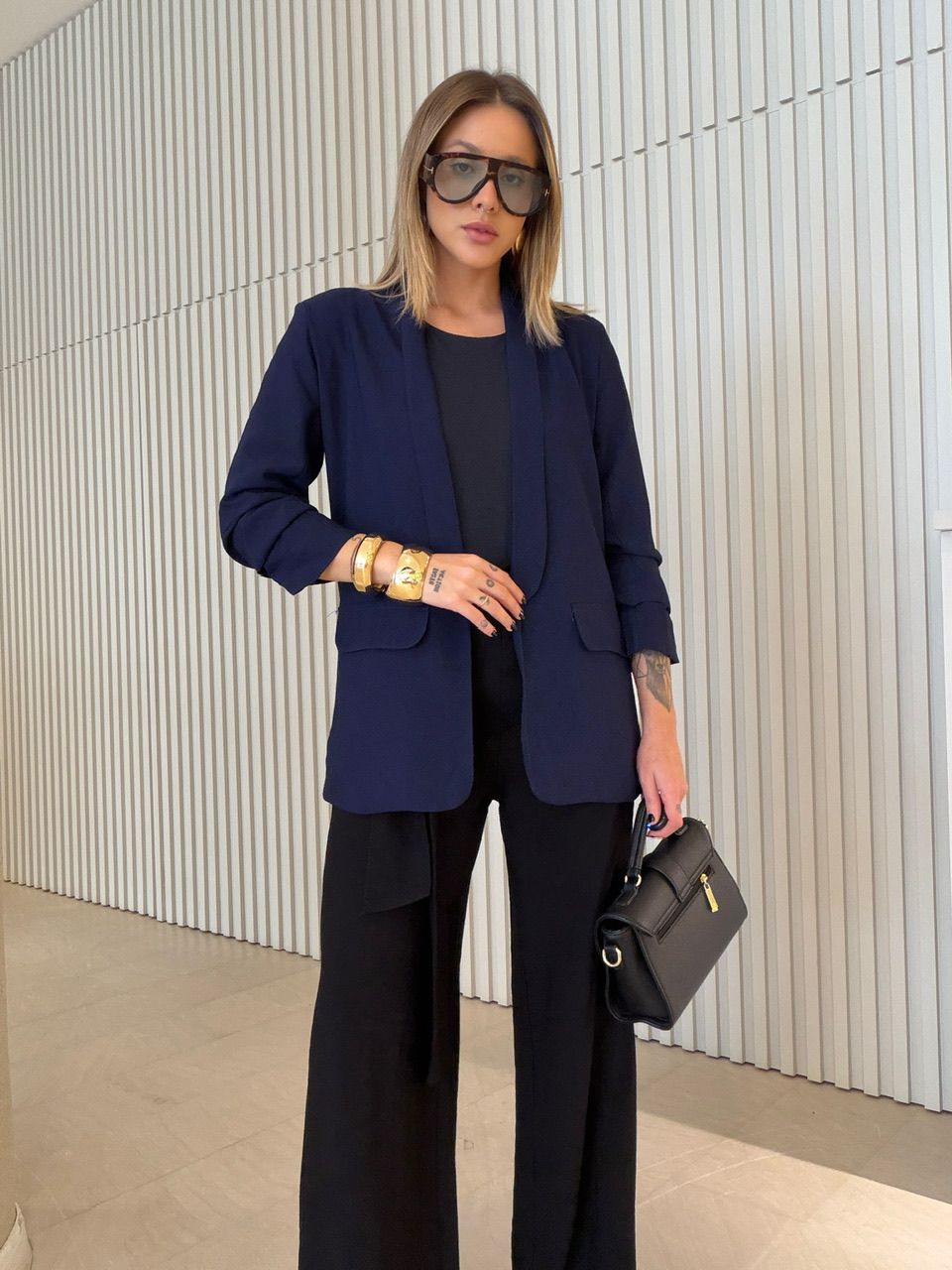 BLAZER EDUARDA MANGA DRAPEADA MARINHO