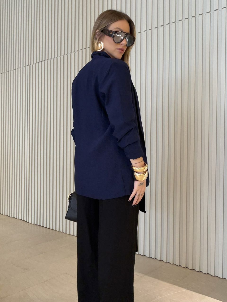 BLAZER EDUARDA MANGA DRAPEADA MARINHO