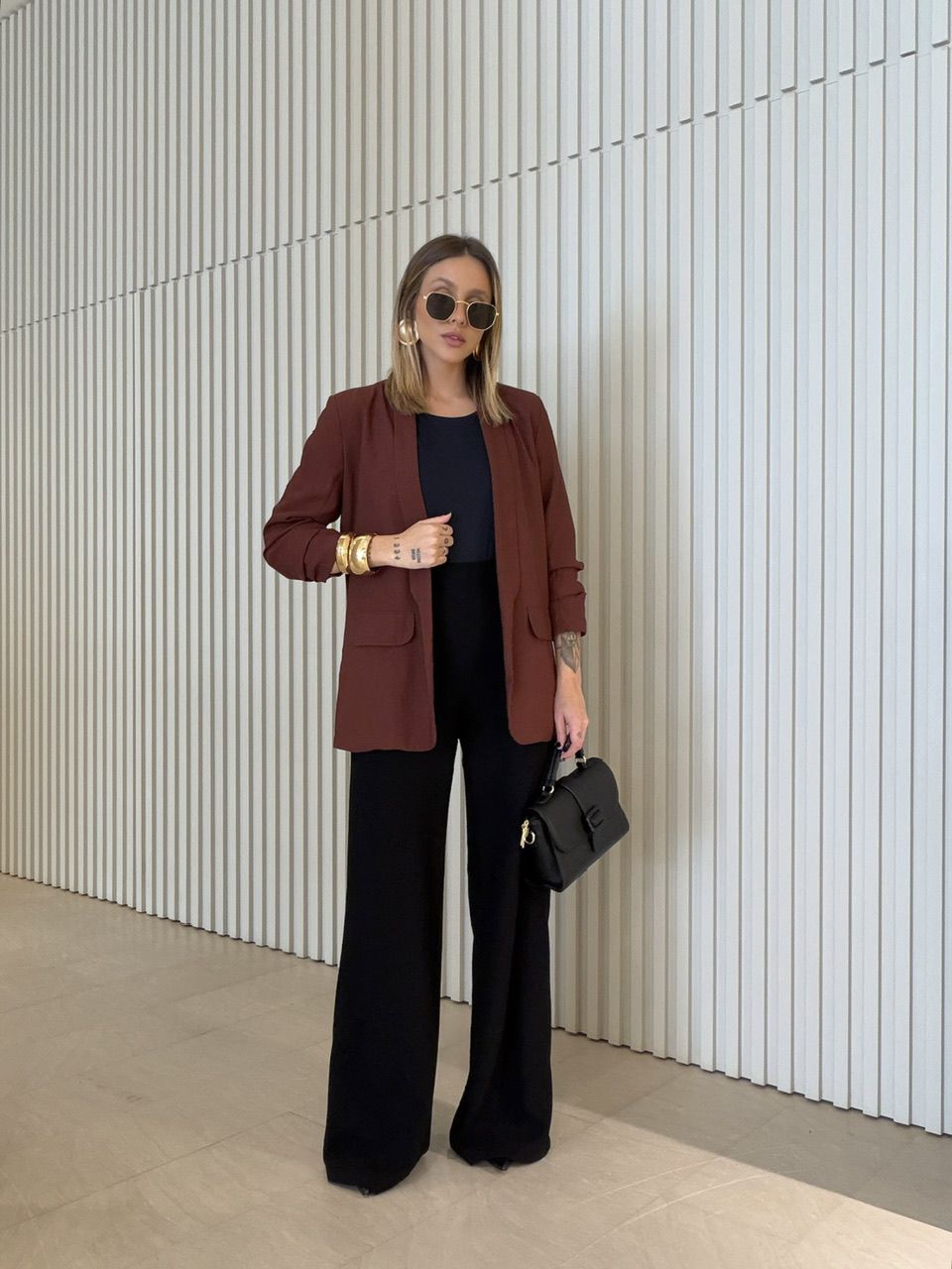 BLAZER EDUARDA MANGA DRAPEADA MARROM