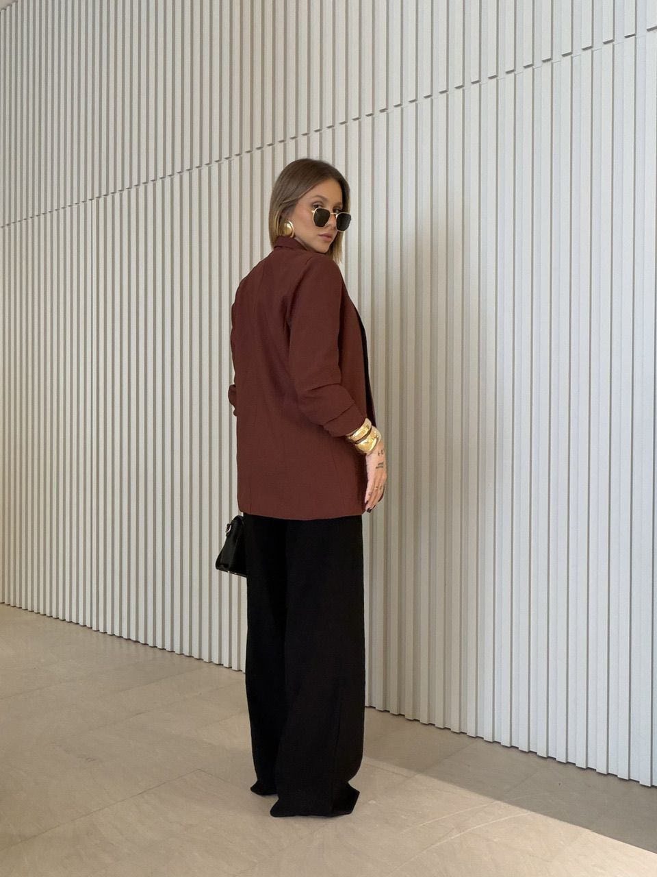 BLAZER EDUARDA MANGA DRAPEADA MARROM