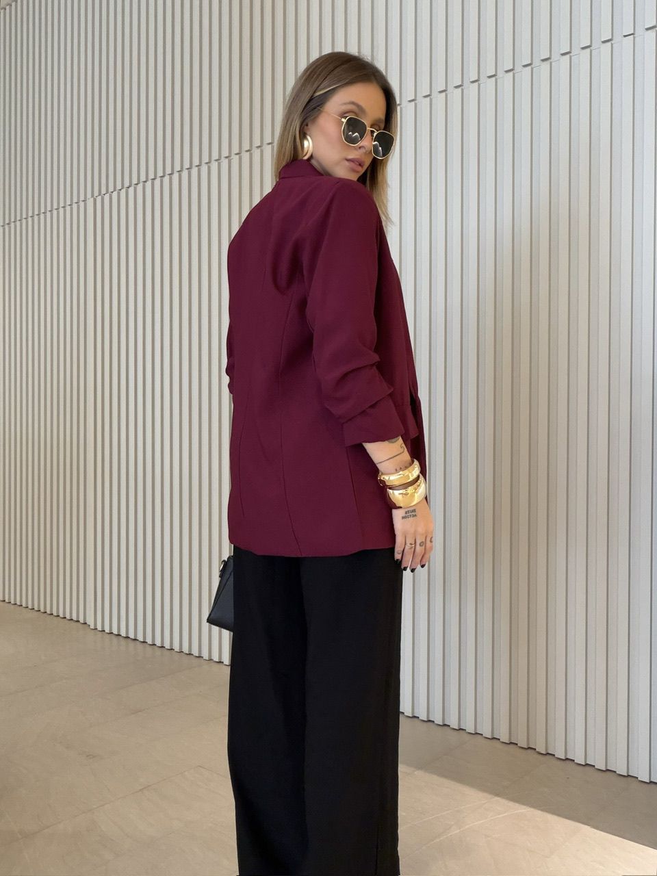 BLAZER EDUARDA MANGA DRAPEADA VINHO