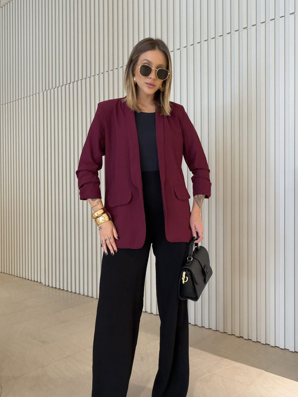 BLAZER EDUARDA MANGA DRAPEADA VINHO