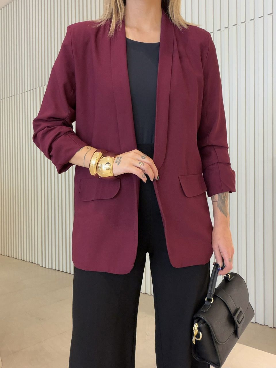 BLAZER EDUARDA MANGA DRAPEADA VINHO - 0075080168 - CAROLLA FERRARO