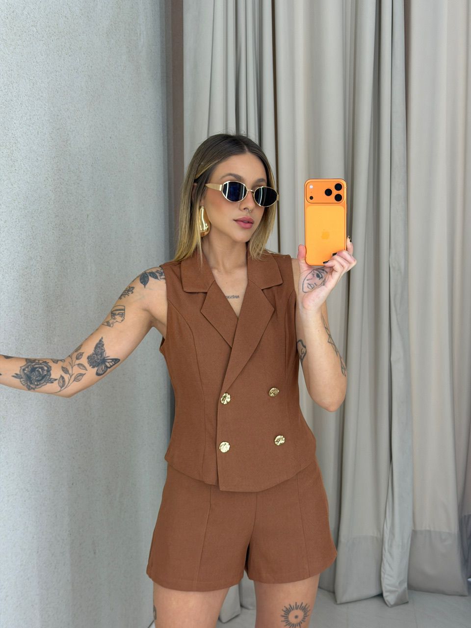 CONJUNTO MÔNICA SHORT CAPUCCINO 