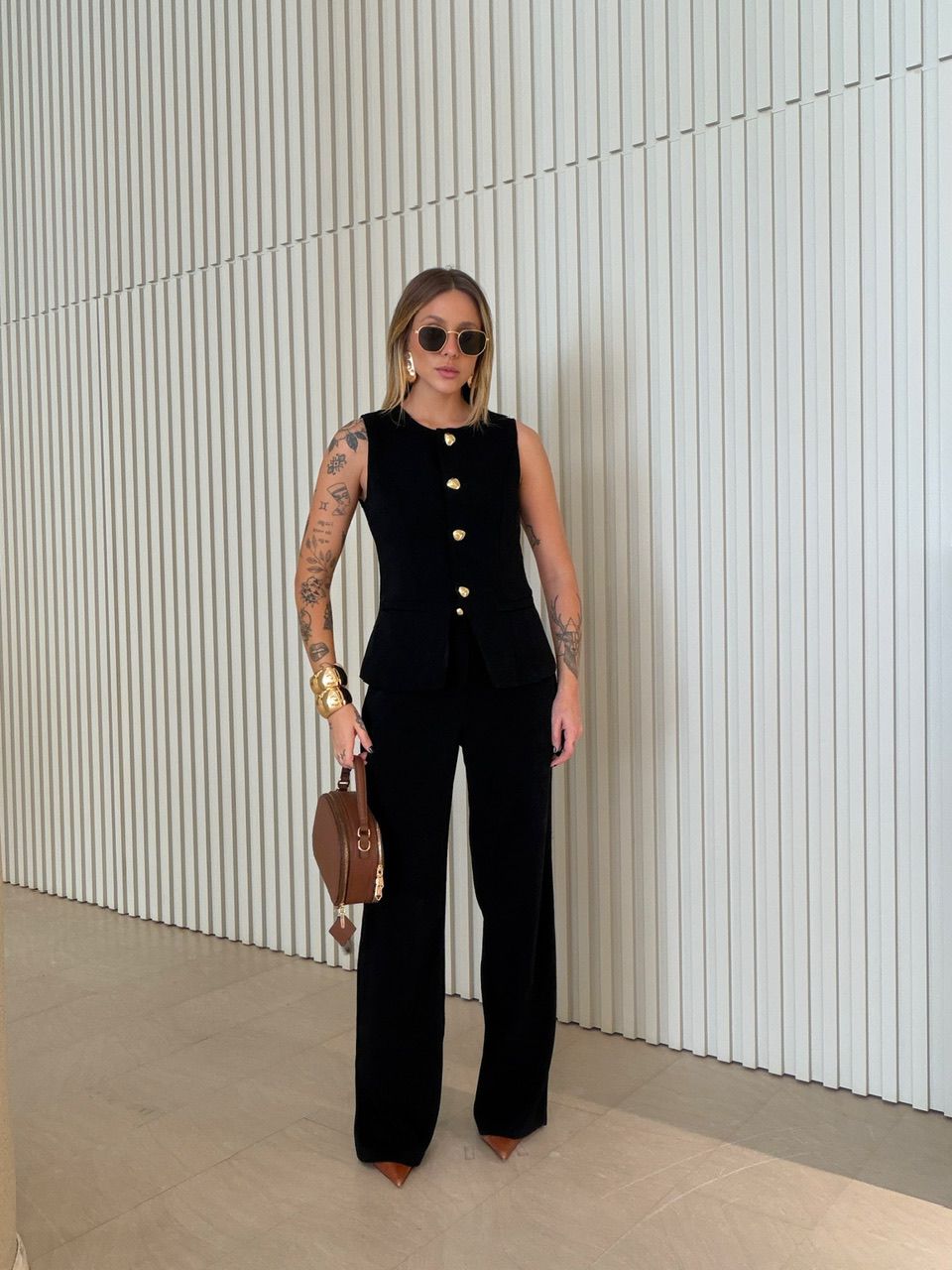 CONJUNTO TAMARA COLETE CALÇA PRETO - 0075020032 - CAROLLA FERRARO