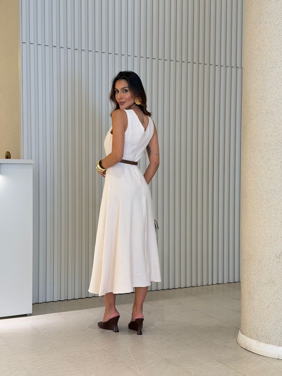 VESTIDO FABRÍCIA FAIXA AREIA