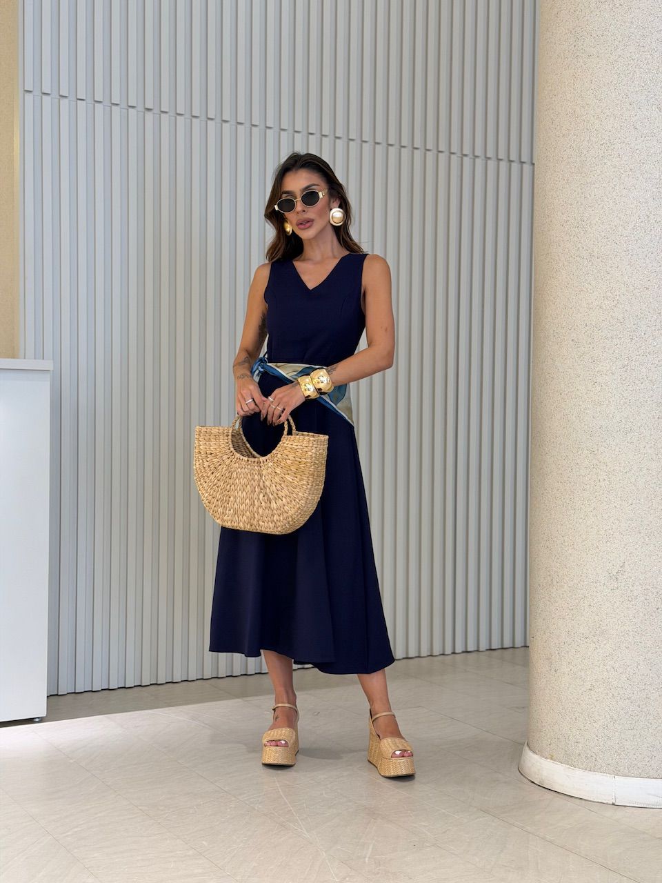 VESTIDO FABRÍCIA FAIXA MARINHO