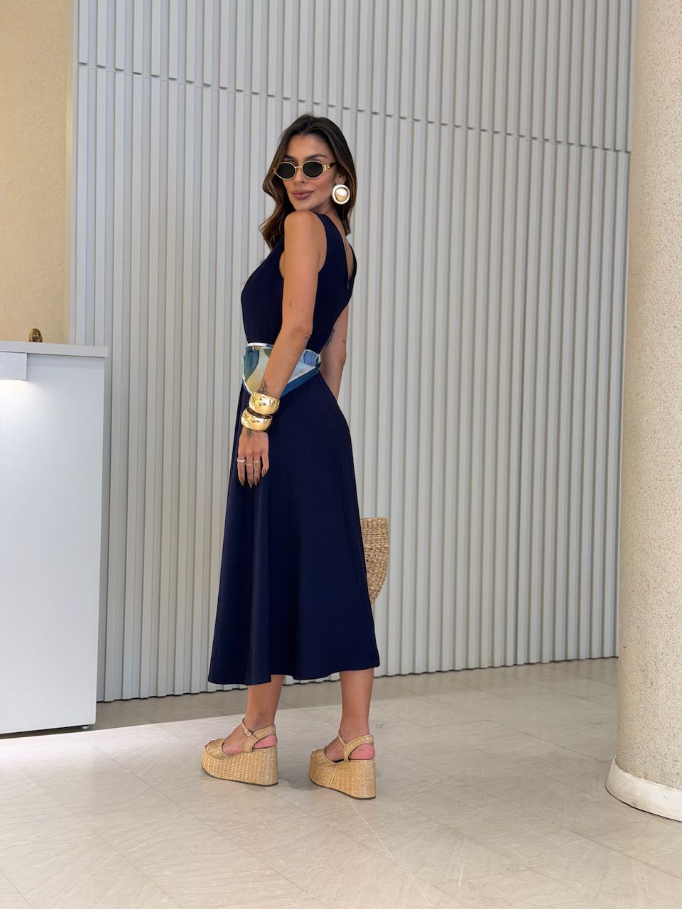 VESTIDO FABRÍCIA FAIXA MARINHO