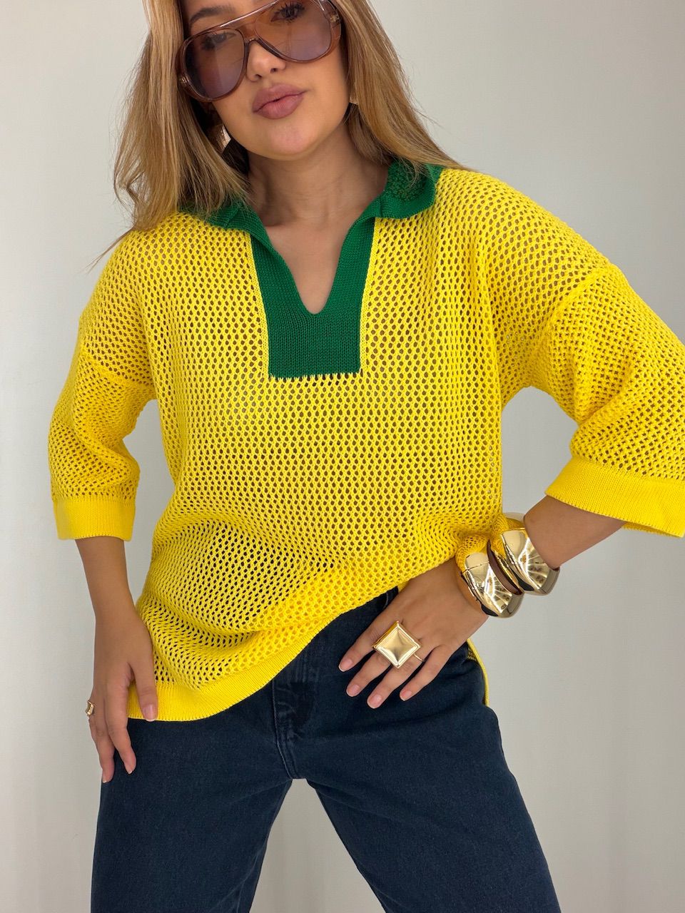 TRICOT BRASIL GOLA AMARELO