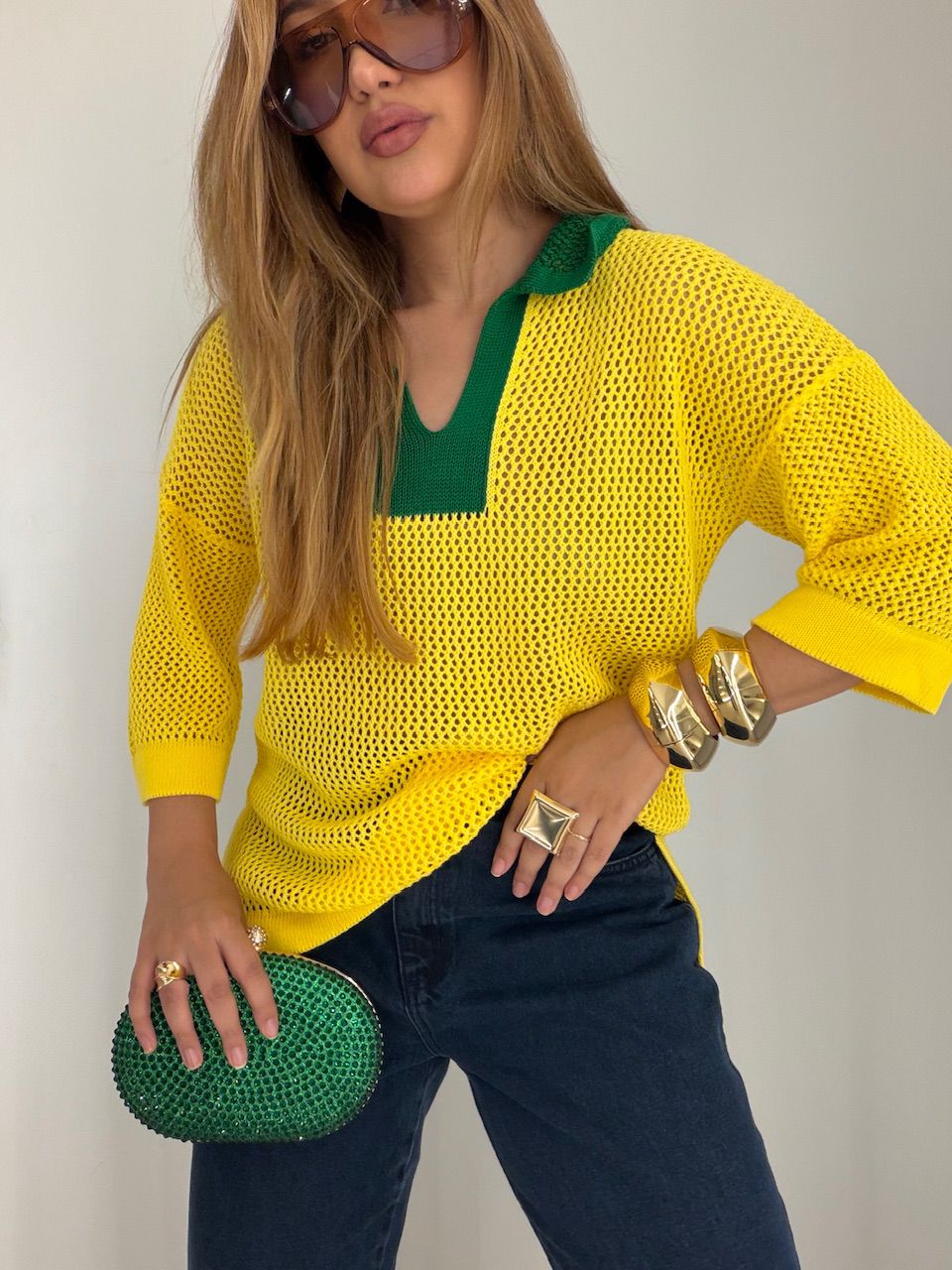 TRICOT BRASIL GOLA AMARELO
