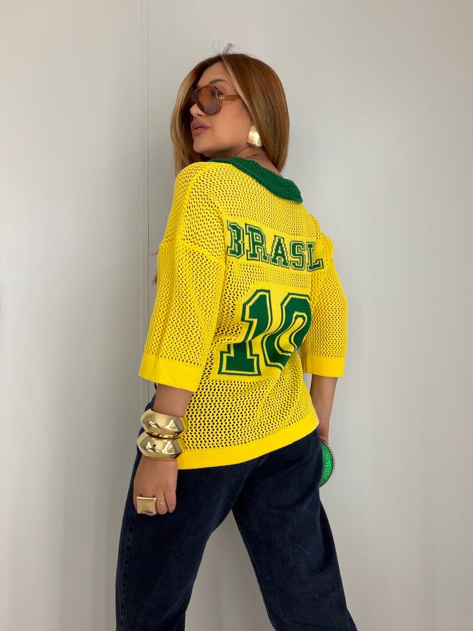 TRICOT BRASIL GOLA AMARELO
