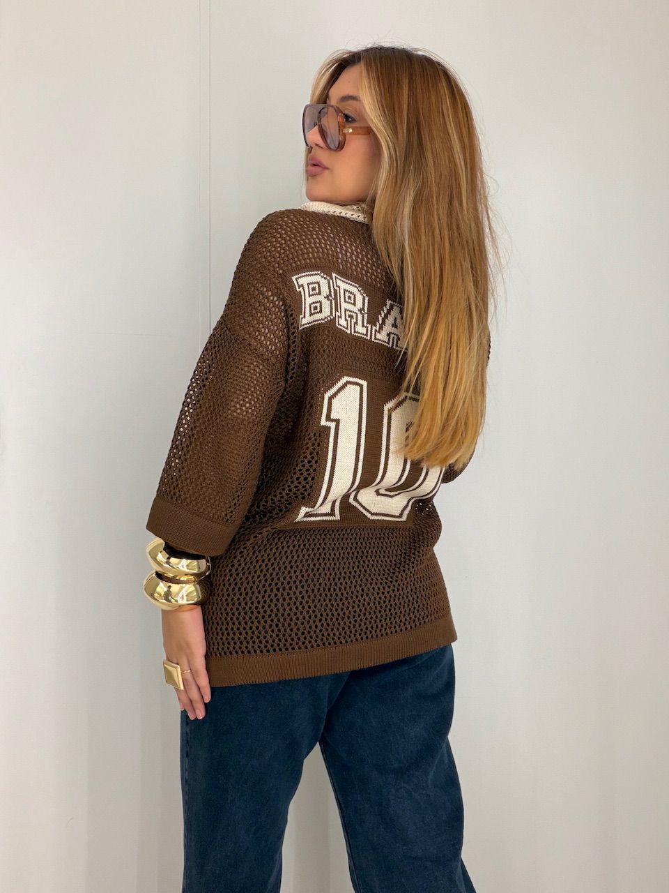 TRICOT BRASIL GOLA MARROM