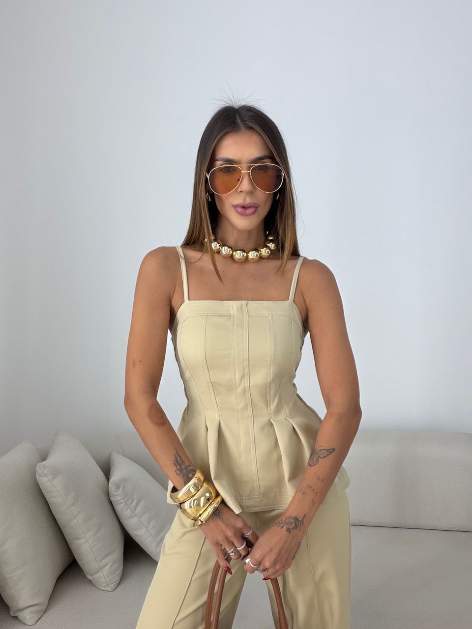 CONJUNTO VALÉRIA BLUSA CALÇA AREIA