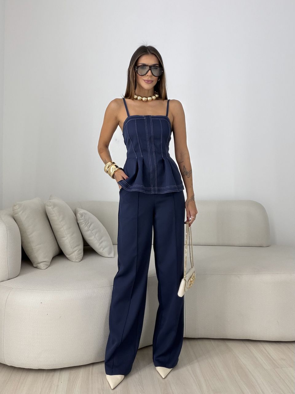 CONJUNTO VALÉRIA BLUSA CALÇA MARINHO