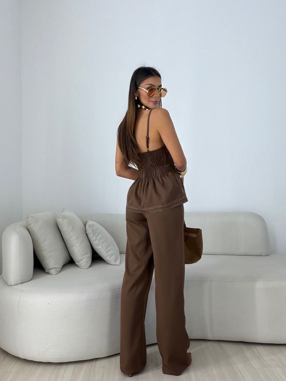 CONJUNTO VALÉRIA BLUSA CALÇA MARROM