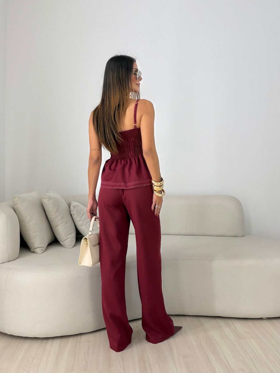 CONJUNTO VALÉRIA BLUSA CALÇA VINHO
