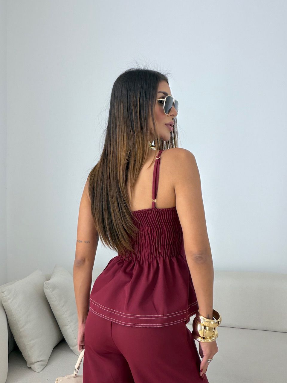 CONJUNTO VALÉRIA BLUSA CALÇA VINHO