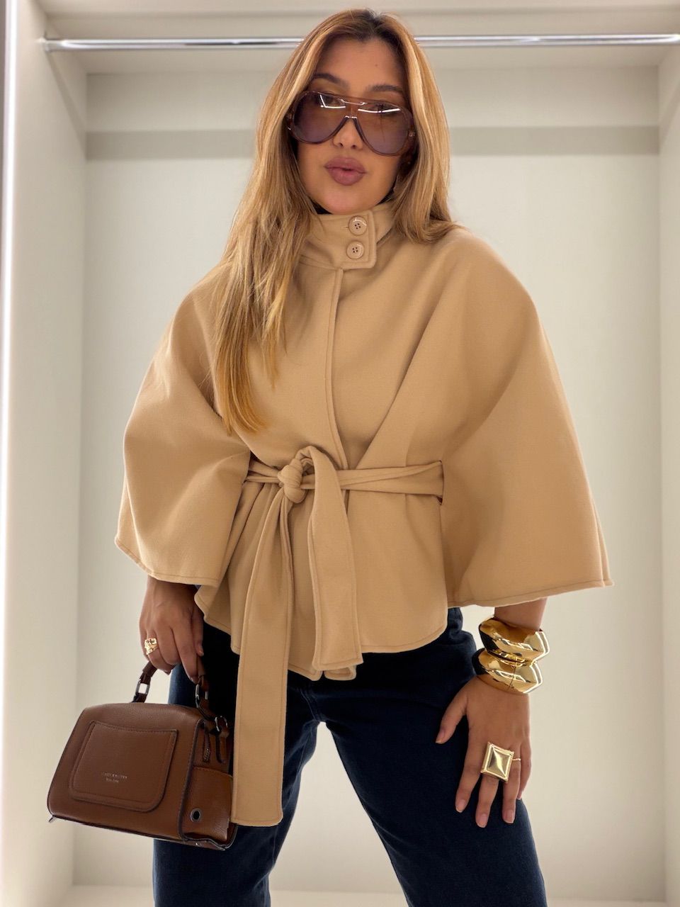 PONCHO PALOMA FAIXA AREIA