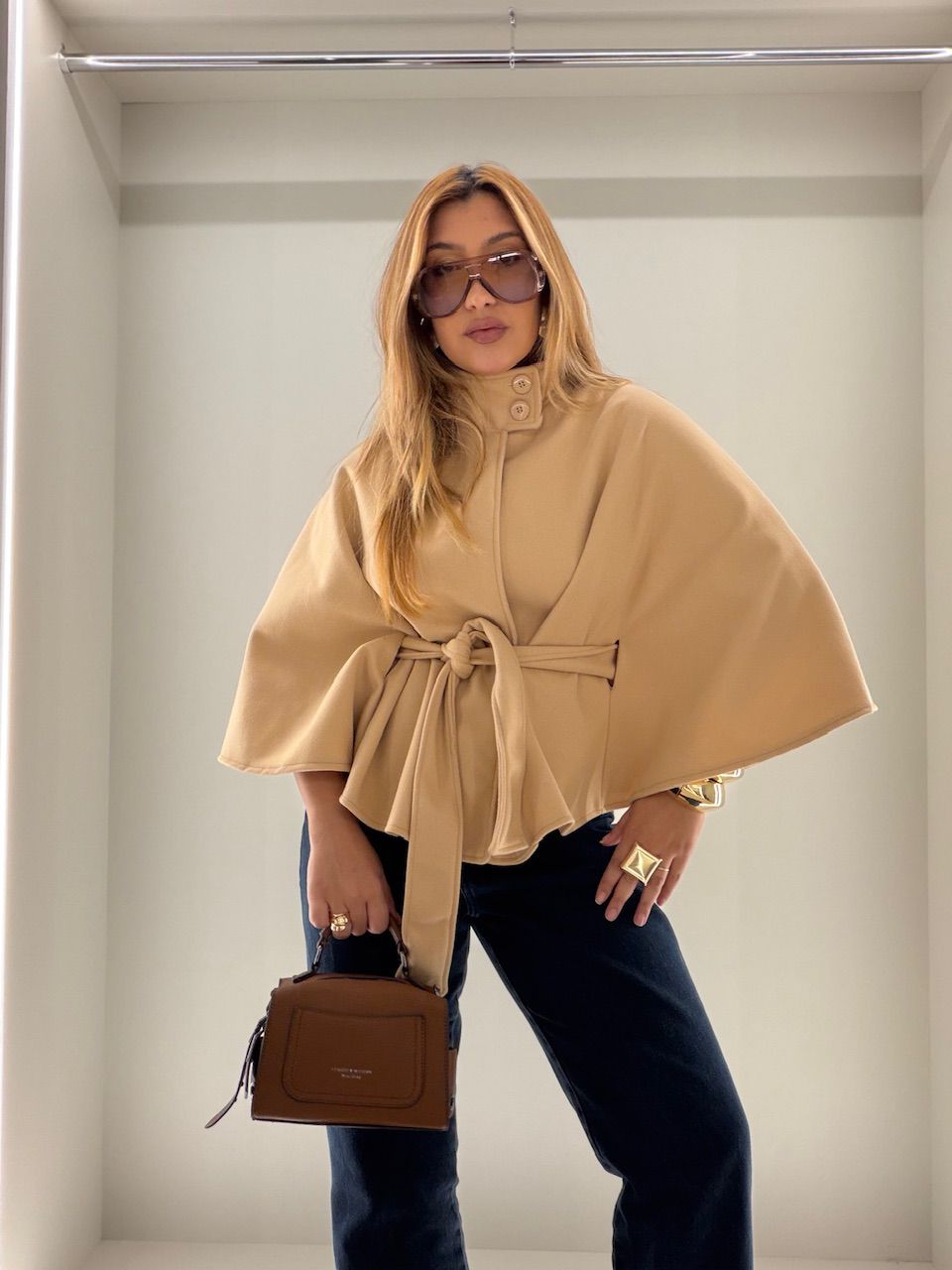 PONCHO PALOMA FAIXA AREIA