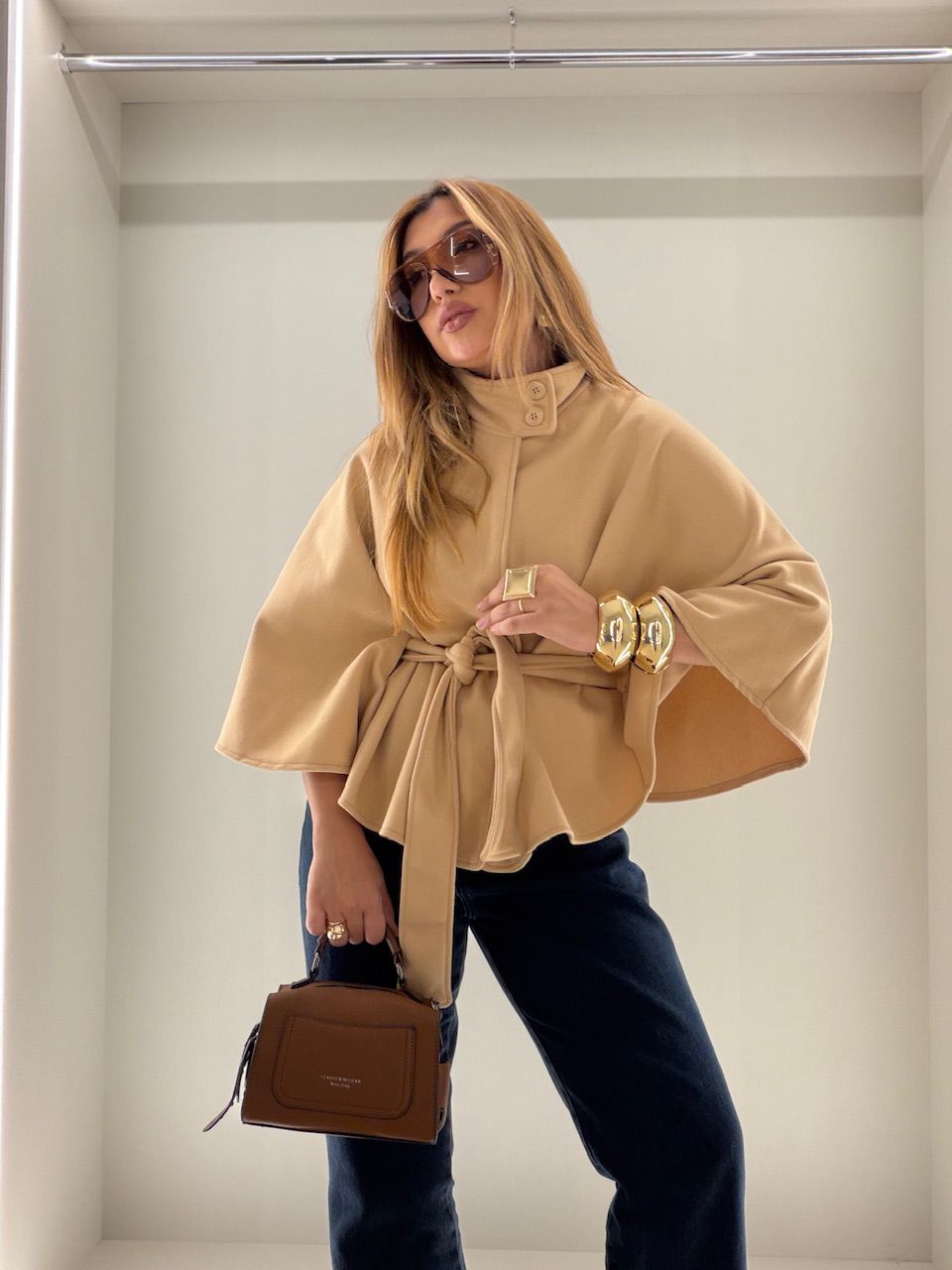 PONCHO PALOMA FAIXA AREIA