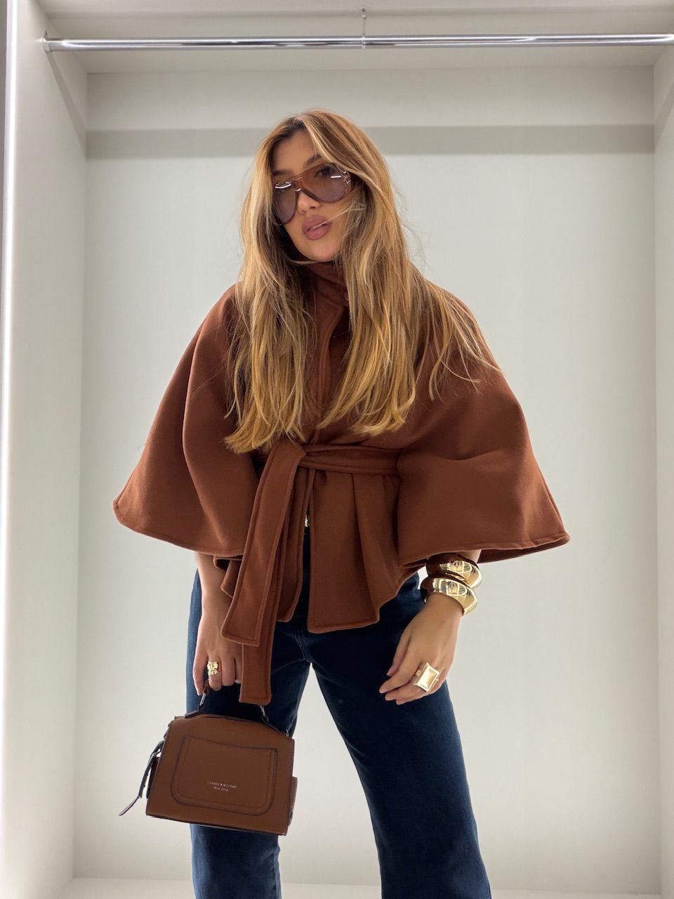 PONCHO PALOMA FAIXA CARAMELO