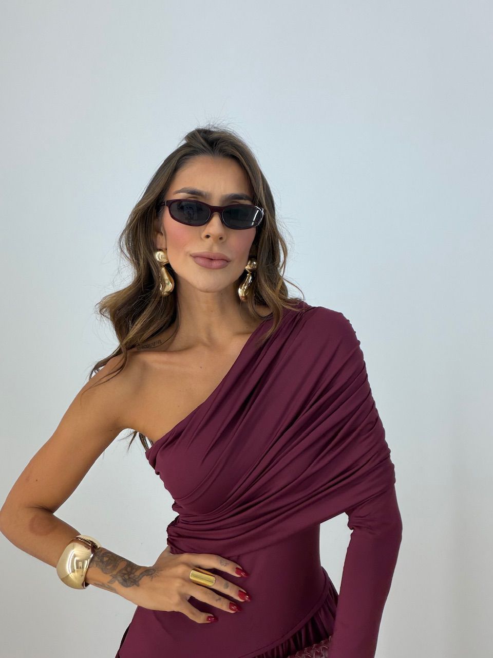 VESTIDO MARIA LAURA NULA MANGA MARSALA