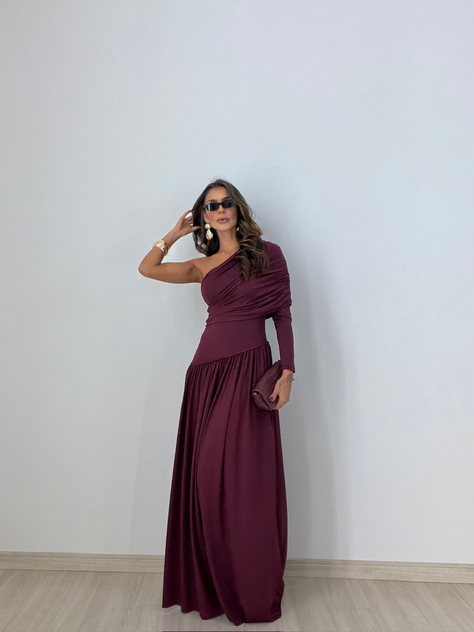 VESTIDO MARIA LAURA NULA MANGA MARSALA - 007819005 - CAROLLA FERRARO