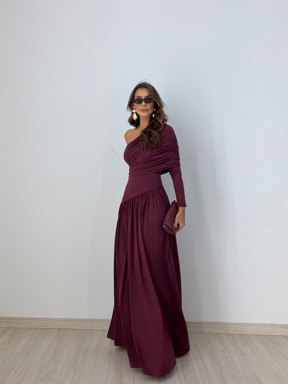 VESTIDO MARIA LAURA NULA MANGA MARSALA