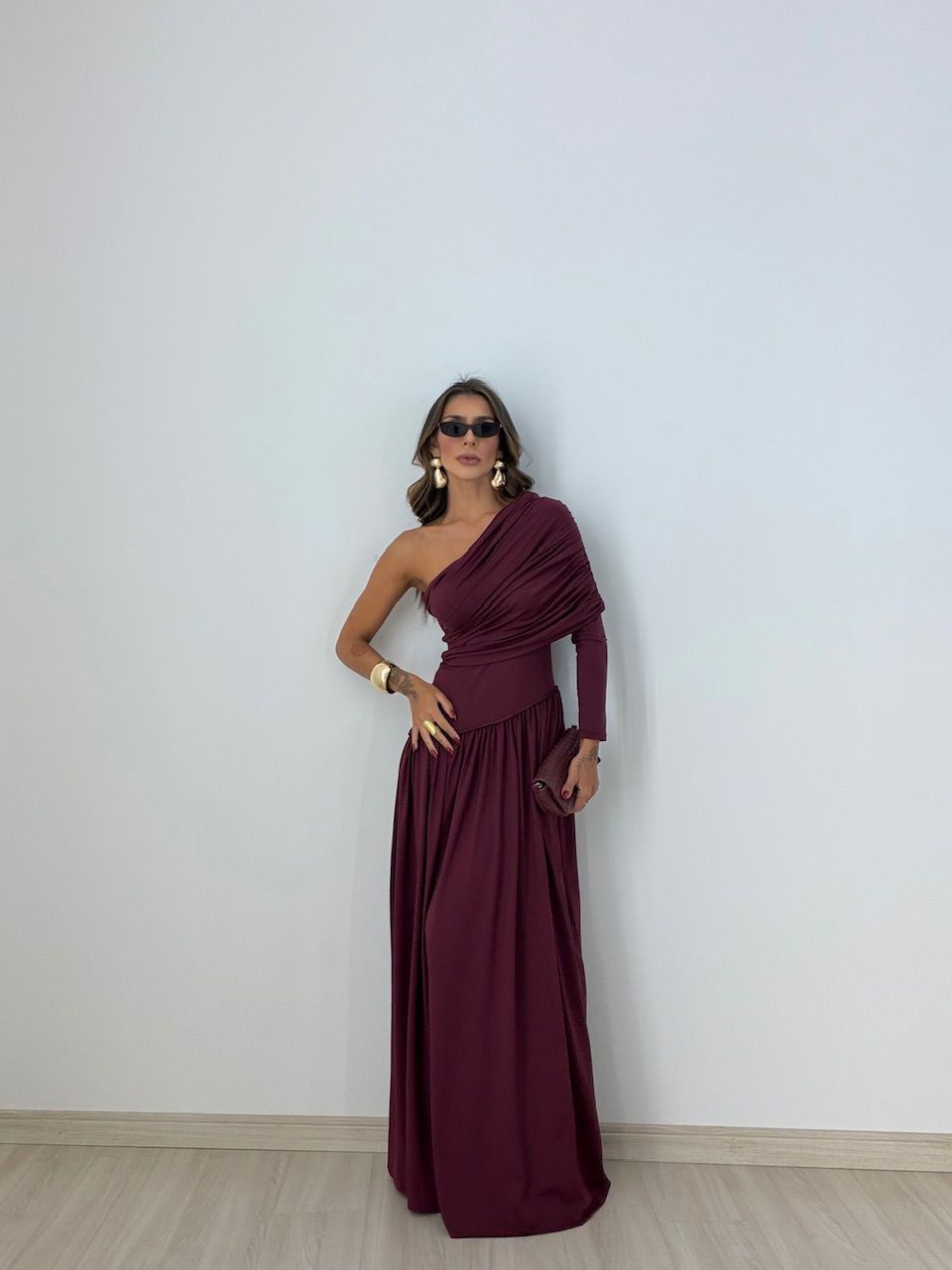 VESTIDO MARIA LAURA NULA MANGA MARSALA