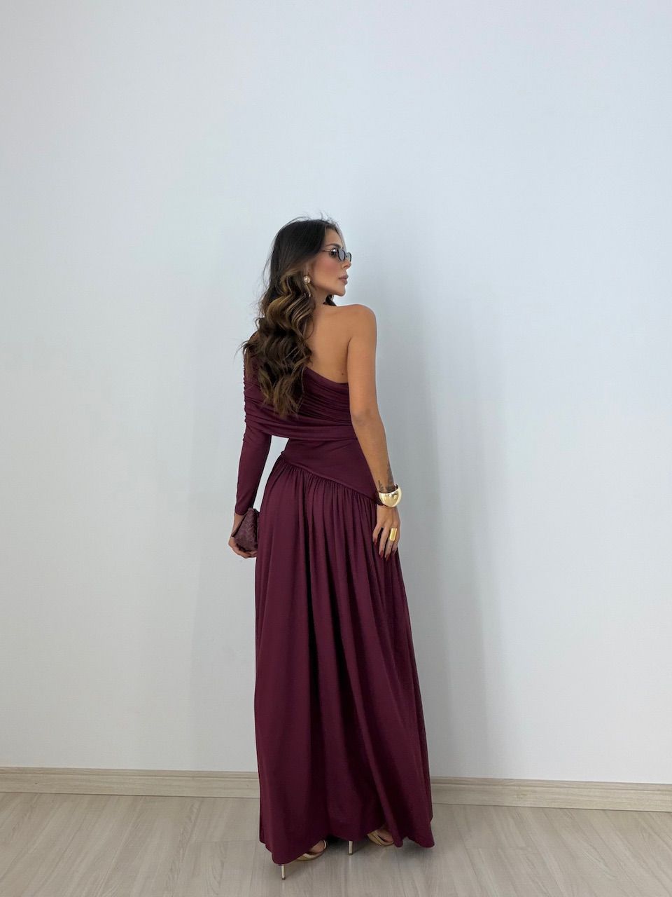 VESTIDO MARIA LAURA NULA MANGA MARSALA