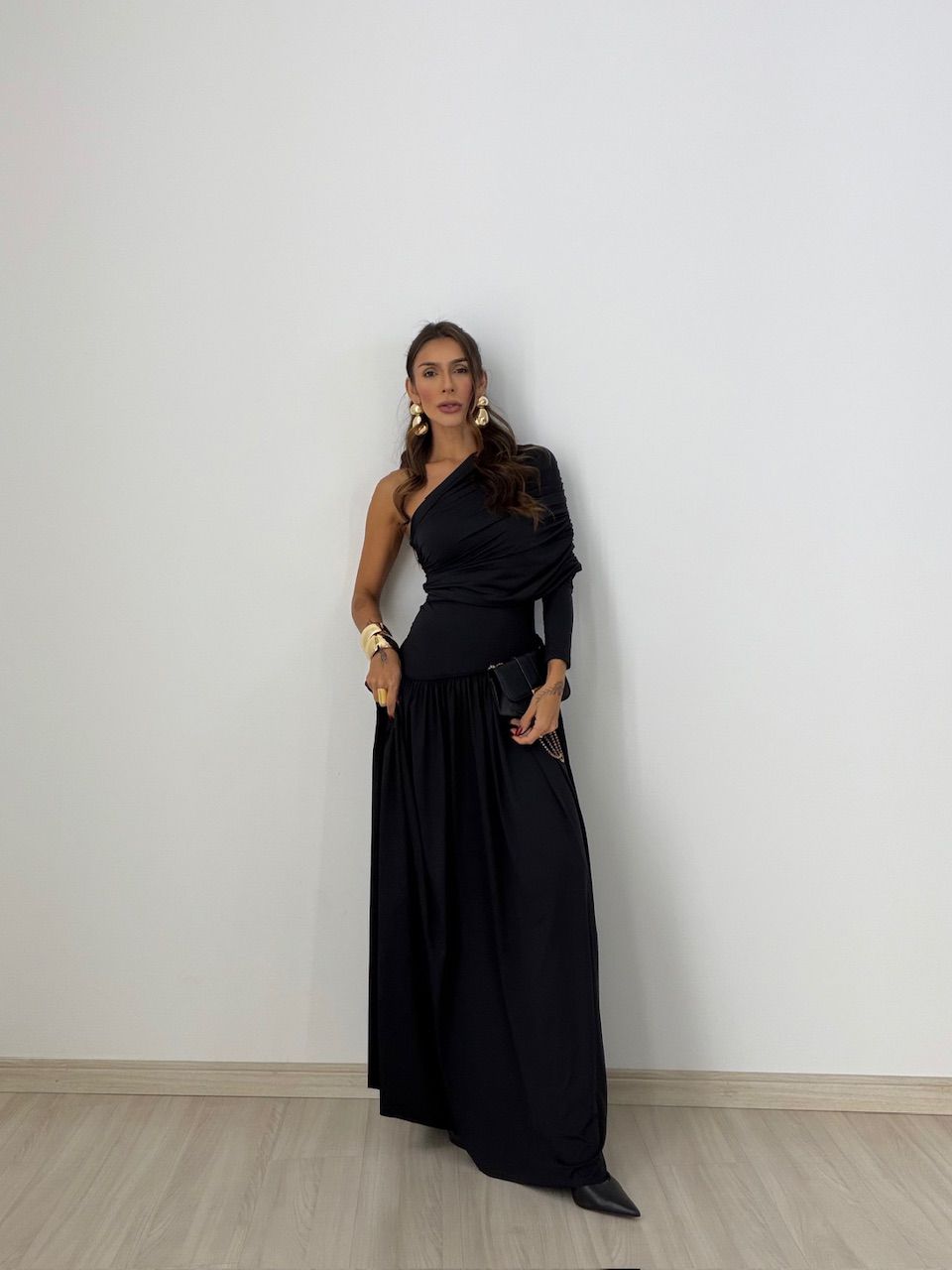 VESTIDO MARIA LAURA NULA MANGA PRETO - 0078190032 - CAROLLA FERRARO