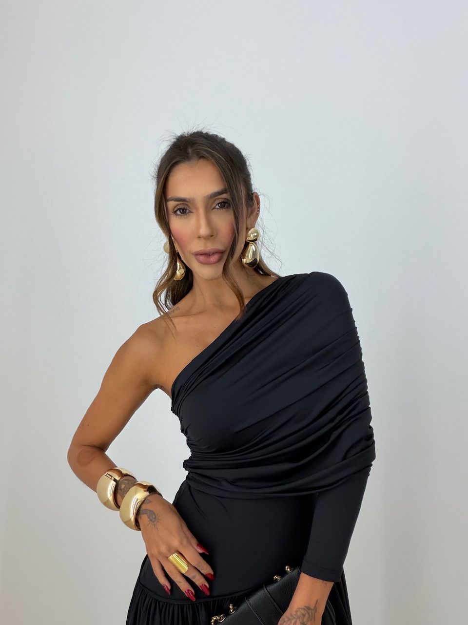 VESTIDO MARIA LAURA NULA MANGA PRETO