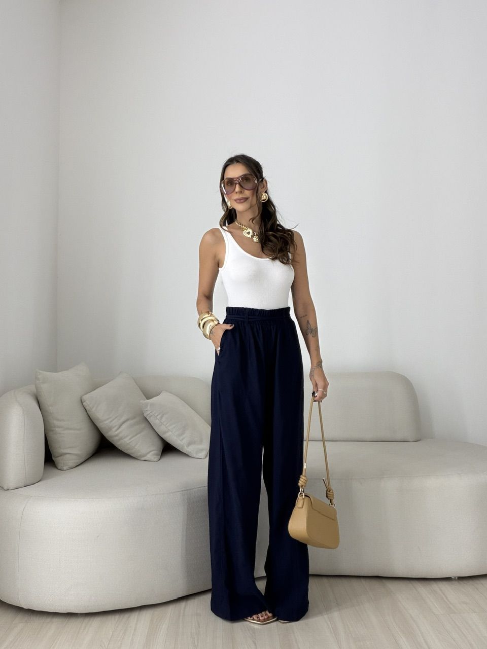 CALÇA LORENA PANTALONA MARINHO - 0079910055 - CAROLLA FERRARO