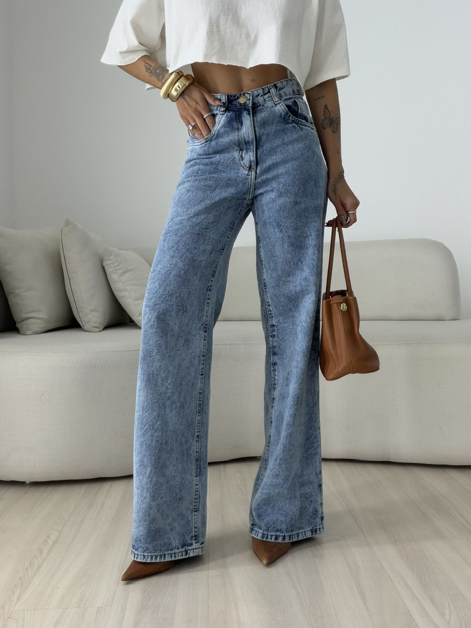CALÇA VIRGÍNIA WIDE LEG JEANS CLARO