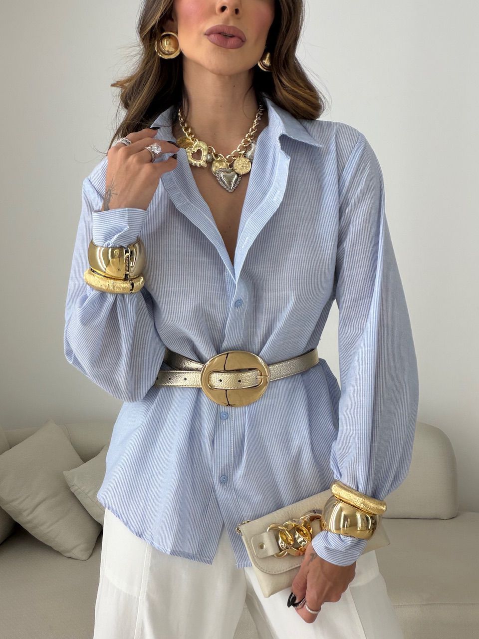 CAMISA ANA LUIZA LISTRAS AZUL